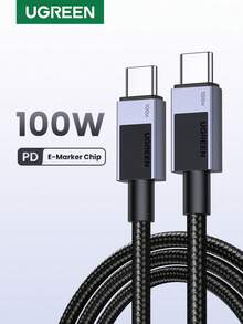 UGREEN Uno 100W Type C Fast Charging Cable E-Marker Compatible With Iphone 16 15 Series Sam Sung S24 S23 Ultra IPad Pro Switch Compatible With IPhone 16, 16 Pro Max, 15, 15 Plus, 15 Pro, 15 Pro Max, Compatible With Redmi, Compatible With OnePlus Charger - Black - View 2