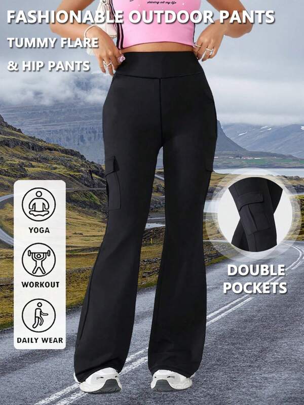 1 pieza Pantalón de yoga con forma sin costuras y de cintura alta, elegante y sexy. Este esencial de verano cuenta con un diseño de pierna acampanada que se ajusta al Body, levanta el trasero y da forma a la figura, mientras también aplana el abdomen.