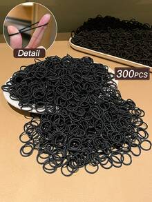 300pcs Black Simple Elastic Hair Ties, Sweet & Cute Style, High Elasticity Hair Accessories, Women's Hair Decor, Summer Vacation Accessories. Suitable For Daily Casual And Outdoor Wear, Summer Accessory Set, Hair Accessories, Women's Accessories, Back To School Hair Decor., Ponytail Holders, Hair Elastics, Hair Rubber Bands, Hair Rope ,Gym Sport Outfit Head Accessories Elastic Band Scrunchies - Black - View 5