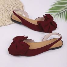 Women's Fashion Cute Burgundy Bow Decor Adjustable Flat Pointed Toe Sandals