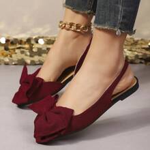 Women's Fashion Cute Burgundy Bow Decor Adjustable Flat Pointed Toe Sandals