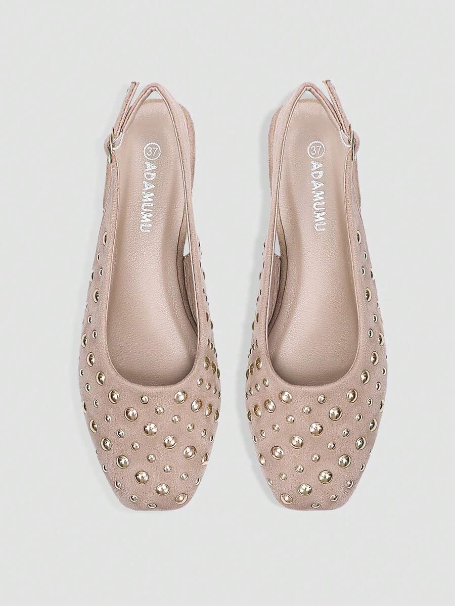 Giày bệt đính sequin thời trang cao cấp mới của ADAMUMU dành cho nữ, thoải mái, dễ thương cho cả mặc hàng ngày và dự tiệc, kỳ nghỉ và mùa xuân/hè. - Màu be - Xem 1