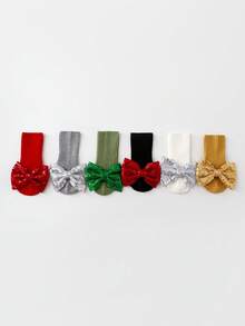 Wrenababy 女童百搭舒适袜子，可爱蝴蝶结设计公主风格防滑圆点抓地袜，适合幼儿和婴儿，适合春秋季