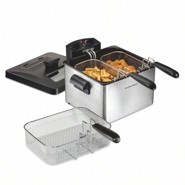 ProfessionalStyle Deep Fryer With 3 Frying Baskets 4.7 Quart Or 19 Cup Oil Capacity Lid With View Window Stainless Steel 35034