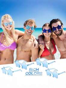 5/10 件蓝色五角星派对眼镜不对称一体式彩色派对眼镜透明趣味，趣味彩色五角星眼镜派对礼品，无框星形五角星无框眼镜什锦时尚透明糖果色眼镜派对礼品，万圣节，圣诞节 - 淺藍色 - 查看 4