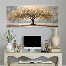 1 件优雅的生命之树金叶帆布墙画 - 50*100 厘米无框秋季风景印刷品，金色和米色，现代客厅家居装饰，墙画 | 优雅墙画 | 装饰画，墙面艺术装饰 - 彩色 - 查看 8