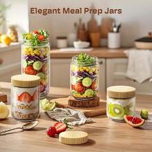 2/4 Pack 16oz Glass Jars With Airtight Lids; 10oz/24oz Overnight Oats Containers With Bamboo Lids; Wide Mouth Mason Salad Jars; Glass Food Storage Containers For Snacks, Yogurt, Spices And Sugar - Multicolor - View 4