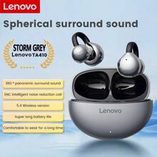 Lenovo Auriculares inalámbricos Bluetooth Lenovo TA410 TWS tipo clip para la oreja, Bluetooth 5.4, control táctil, larga duración de la batería, con micrófono de reducción de ruido, auriculares para música, oficina, deportes y juegos