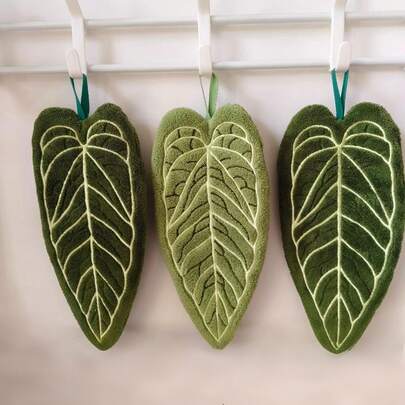 1 pieza/3 piezas Toalla de mano con diseño creativo de hoja, estilo colgante para cocina, baño, decoración de habitaciones, absorbente y fácil de limpiar, toalla personalizada, paño de cocina