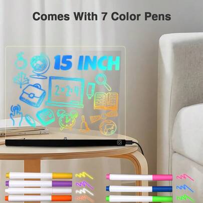 LED Doodle Drawing Board With Stand, Transparent Illuminated Writing Pad, Memo Board, Warm Light Lighting, Suitable For Notes, Holiday Reminders, Birthday Gifts, Creative Desktop Decor, Includes 7 Color Pens