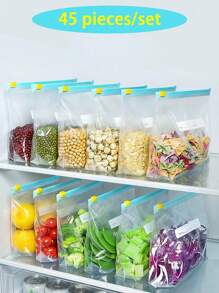 45pcs Reusable Airtight Food Storage Bags (10 Large + 15 Medium + 20 Small), Thick Freezer Bags, Microwave , Blue, For Long-Term Food Preservation And Organization, Transparent PE Zipper Bags, Suitable For Kitchen Food Categorization, Snack Storage, Fruit And Vegetable Sorting, Ensuring Freshness, Essential Household Food Preservation Bags - Transparent - View 9