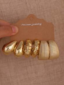 6/18件套厚实金圈形耳环套装，低过敏性厚圆圈形耳环，多款亚克力金耳环套装，时尚百搭ins风，理想的日常佩戴礼物，送给亲朋好友 - 金色 - 查看 5