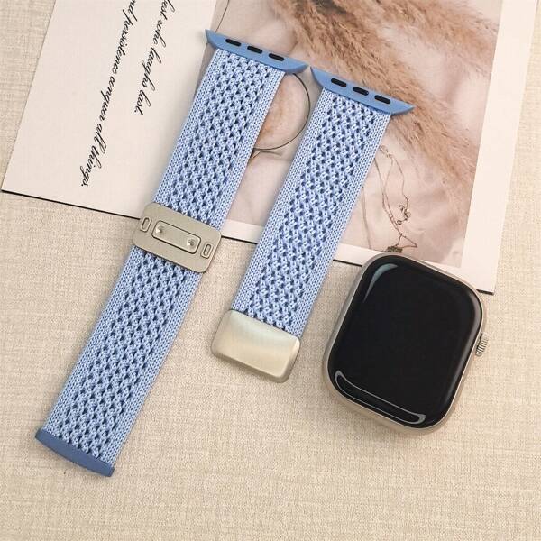 1 pieza Correa de reloj tejida de nailon con 2 agujeros y hebilla magnética compatible con Apple Watch Ultra2/Ultra/Series 10/9/8/7/6/5/4/3/SE, para bandas de Apple Watch adecuadas para tamaños de esfera de 49mm/46mm/45mm/44mm/42mm y 38mm/40mm/41mm/Watch10 42mm, transpirable/suave y cómoda, apta para hombres y mujeres, se vende solo con la correa