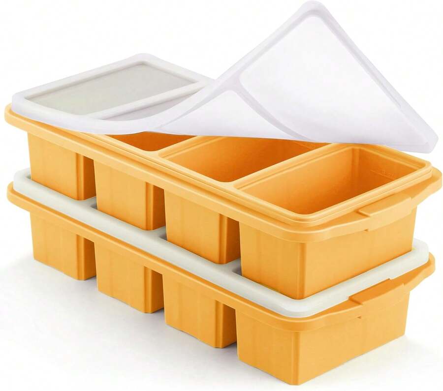 Silicone Freezer Tray With Lid - Silicone Freezer Food Molds- Large Ice Cube Tray,Silicone Freezer Container,Freeze & Store Soup, Sauce, Broth,Leftovers - Makes 4 Perfect 1 Cup,9822118 - 乾枯玫瑰色 - 查看 1