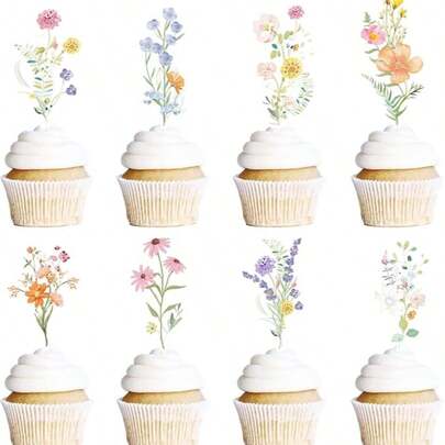 40pcs Blooming Wild Flowers Cake Decorations, Floral Garden Fairy Party Birthday Decor For Women