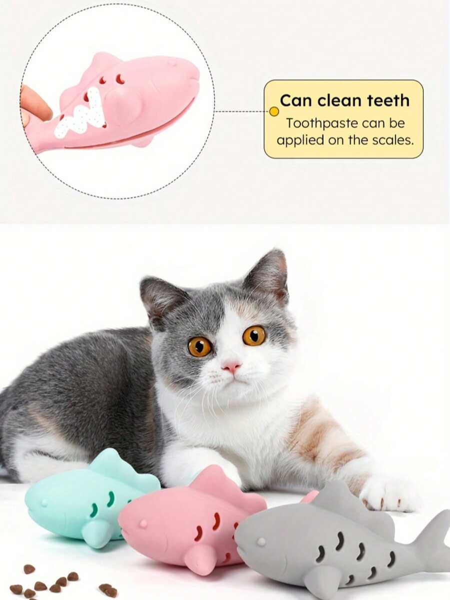 【硅胶宠物玩具】耐用硅胶互动猫狗玩具，带鱼形零食投放器 | 耐啃咬设计，可隐藏零食，磨牙娱乐，适合小型宠物，认知训练，无需电池