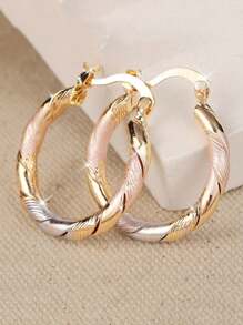 14K Gold Plated Copper Vintage Bohemian Style Round Hoop Earrings, Women's Fashion Jewelry Accessories, Suitable For Daily Wear And Gifting, Ideal For Valentine's Day And All Seasons