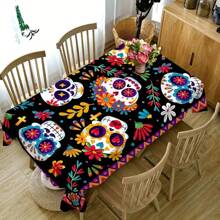1pc Vibrant Mexican Style Floral Tablecloth, Colorful Sunflower & Heart Design Washable Stain Resistant Decorative Dining Table Cover, Suitable For Home, Living Room, Dining Room, Office, Kitchen, Picnic Or Home Decor