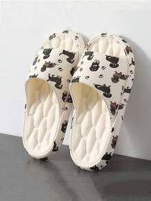 Women's Cute Dachshund Print EVA Slippers, Plus Size 48-49 Men's Outdoor Soft Sole Funny Sandals, Couple's Cushioned Slip-Resistant Bathroom Slippers - White Dachshund - View 3