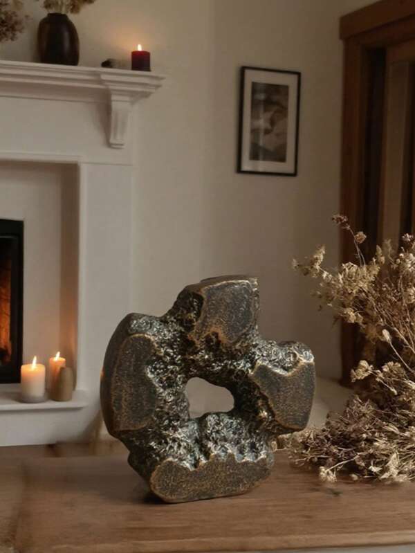 1pc Living Room Focal Point: Artistic Cross Flower Vase Copper-Color Resin Decor, Artistic Fairy: Modern Style Resin Decor, Creating Warm Atmosphere Bookroom Tranquil Companion Elegant Retro Taste Fireplace Decoration Accent, Dining Table Decor