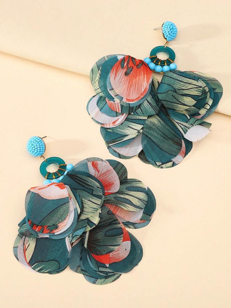1pair Handmade Long Blue Yarn Petal Dangle Earrings