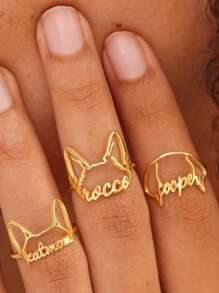 Anillo personalizado con forma de orejas de perro para hombres y mujeres, anillo con nombre de mascota lindo, anillo de acero inoxidable en color plateado o dorado, accesorios para boda, compromiso, uso diario, regalos de aniversario y día de San Valentín