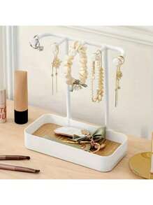 1 pieza Estante de exhibición práctico, organizador colgante de sobremesa para aretes, collares, anillos, llaveros, diademas, sujetadores de cabello, bandeja de joyería de madera y soporte para llaves para organizar accesorios de mujer, esenciales de viaje, regreso a la escuela, almacenamiento de dormitorio, decoración de otoño