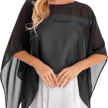 1 件新娘斗篷、婚礼披肩、女士雪纺优雅防晒披肩，适合日常使用，女士秋季服装 - 藏蓝色 - 查看 2