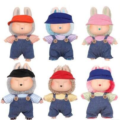 6 Colors Available, Fashion Doll Outfit, 1 Set Suitable For 17cm LBB Doll, Doll Overalls + Doll Hat, Can Be Given As Birthday Gift Or Holiday Gift For Little Girls
