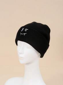 2pcs Embroidered Black & White Knit Beanie Hats, Warm - Multicolor - View 4