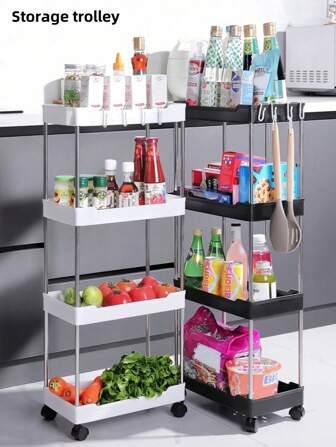 1 pezzo Carrello multifunzionale per lo stoccaggio, scaffale di stoccaggio per la cucina, scaffale mobile con ruote, facile da assemblare, adatto per bagno, lavanderia, cucina, soggiorno, ufficio (3 ripiani/4 ripiani), decorazione per la casa, stoccaggio per feste e Natale