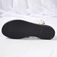 Sandálias Anabela com Decoração de Strass para Mulheres, Sapatos Abertos e Vazados com Zíper Traseiro na Moda, Sandálias de Verão Confortáveis para Uso Externo - Branco - Visão 8