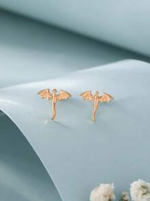 1 Pair Minimalist Mini Magic Dragon Copper Stud Earrings, Fashionable Design Suitable For Women's Daily Wear - Multicolor - View 11