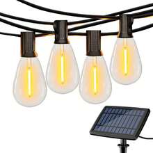 100FT S14 Solar Outdoor String Lights ,IP44 Waterproof,Solar And USB Dual Charging,Patio Lights With Unbreakable Dimmable Vintage Edison Bulbs, S14 E12 Socket And Windproof String Lights, Connectable Hanging Lights, Suitable For Backyard, Garden, Cafe, Party, Wedding, Holiday Decoration,Halloween - Màu trắng ấm áp - Xem 1