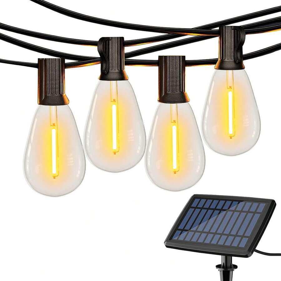 100FT S14 Solar Outdoor String Lights ,IP44 Waterproof,Solar And USB Dual Charging,Patio Lights With Unbreakable Dimmable Vintage Edison Bulbs, S14 E12 Socket And Windproof String Lights, Connectable Hanging Lights, Suitable For Backyard, Garden, Cafe, Party, Wedding, Holiday Decoration,Halloween - Màu trắng ấm áp - Xem 1