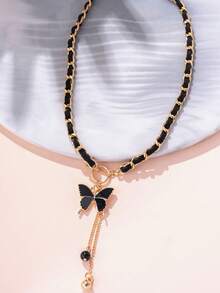 1 件简约黑色五角星、蝴蝶、心形天鹅绒颈链，带球形吊坠和流苏编织长项链，是送给女友的完美礼物，适合日常佩戴、婚礼和派对