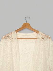 Yukiwi 大码女式纯色轻薄开襟蕾丝外套 - 杏色 - 查看 5