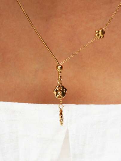 1 pieza Elegante collar con colgante de garra de gato de acero inoxidable chapado en oro de 18K con borla, diseño minimalista de moda para mujer, adecuado para uso diario casual, fiesta, San Valentín, cumpleaños, regalo novedoso