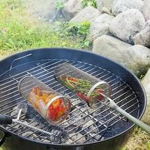 Juego de 3 parrillas de acero inoxidable para barbacoa: cesta portátil para cocinar al aire libre, ideal para verduras y aperitivos, rejilla redonda para fogatas, ideal para acampar y asar, accesorios para asar.