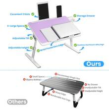 Piorlado Foldable Laptop Bed Tray Table, Height And Angle Adjustable Laptop Bed Table, Laptop Table For Bed/Sofa/Chair/Floor, Desk - Purple - View 3