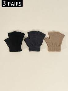 3双儿童弹力针织露指手套（4-10岁）| 书写辅助+户外徒步| 高弹力针织保暖，秋冬防寒手套 - 3雙 - 查看 12