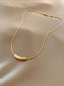 1 Minimalist Gold Smile Small Curved Tube Pendant Necklace - 黃金 - 查看 2