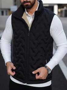 男士加厚抓绒背心，石墨烯保暖内衬 - 冬季保暖无袖外套 - 黑色 - 查看 1