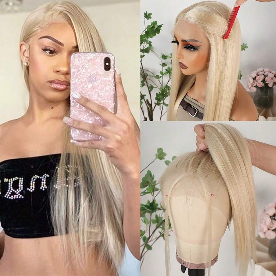 Purple Color Lace Front Wigs Pre Plucked Hairline Long Straight Wigs For Fashion Women Girls Party Daily Wear Glueless Dark Purple Lace Front Synthetic Wigs 13x4 Free Part Heat Resistant Fiber Hair 28 Inch 180% Density - Vàng nhạt - Xem 1