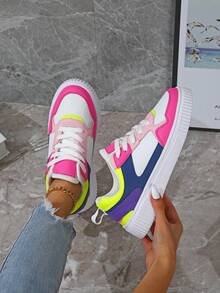 Comfortable Versatile Women Shoes, Ladies Low-Top Lace-Up Multicolor Sneakers, Outdoor Casual Shoes, Non-Slip Breathable Skateboard Shoes - 多色 - 查看 6