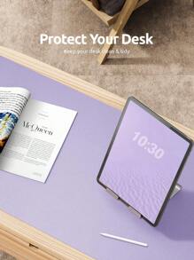 60 x 35 厘米真皮桌垫，真皮鼠标垫，电脑键盘一体式桌垫，大号鼠标垫，笔记本电脑游戏桌垫，高端桌垫，真皮书写学习防污清洁桌面，防滑护眼真皮桌垫，大号鼠标垫，防滑桌垫，防水PU真皮桌面保护垫，书写垫，适用于办公室和家庭（浅紫色）