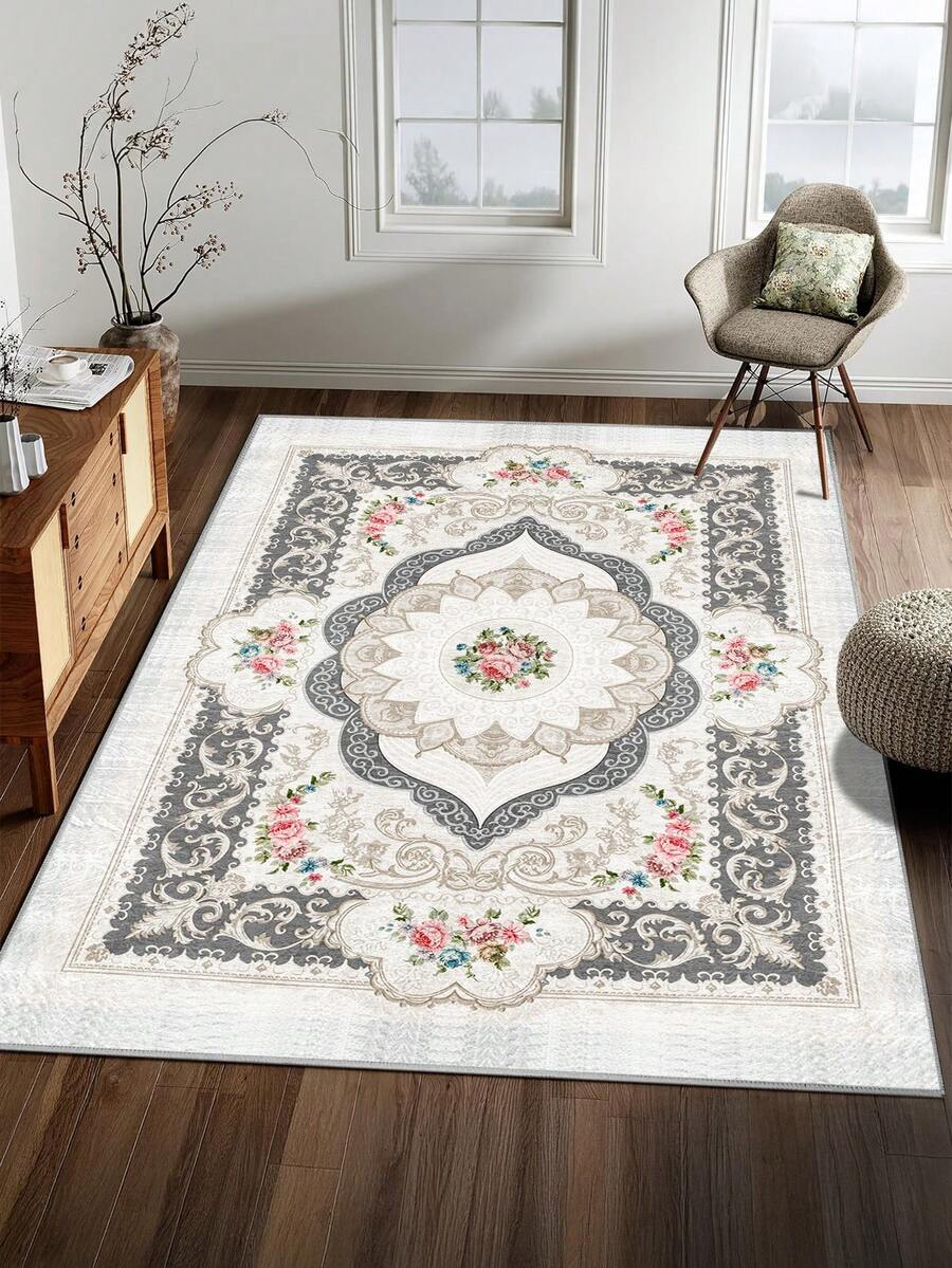 Tapete bege de 1 peça, estilo retrô europeu, lavável, antiderrapante, de lã sintética, 1160g/m², para sala de estar, quarto, cozinha, escritório, entrada