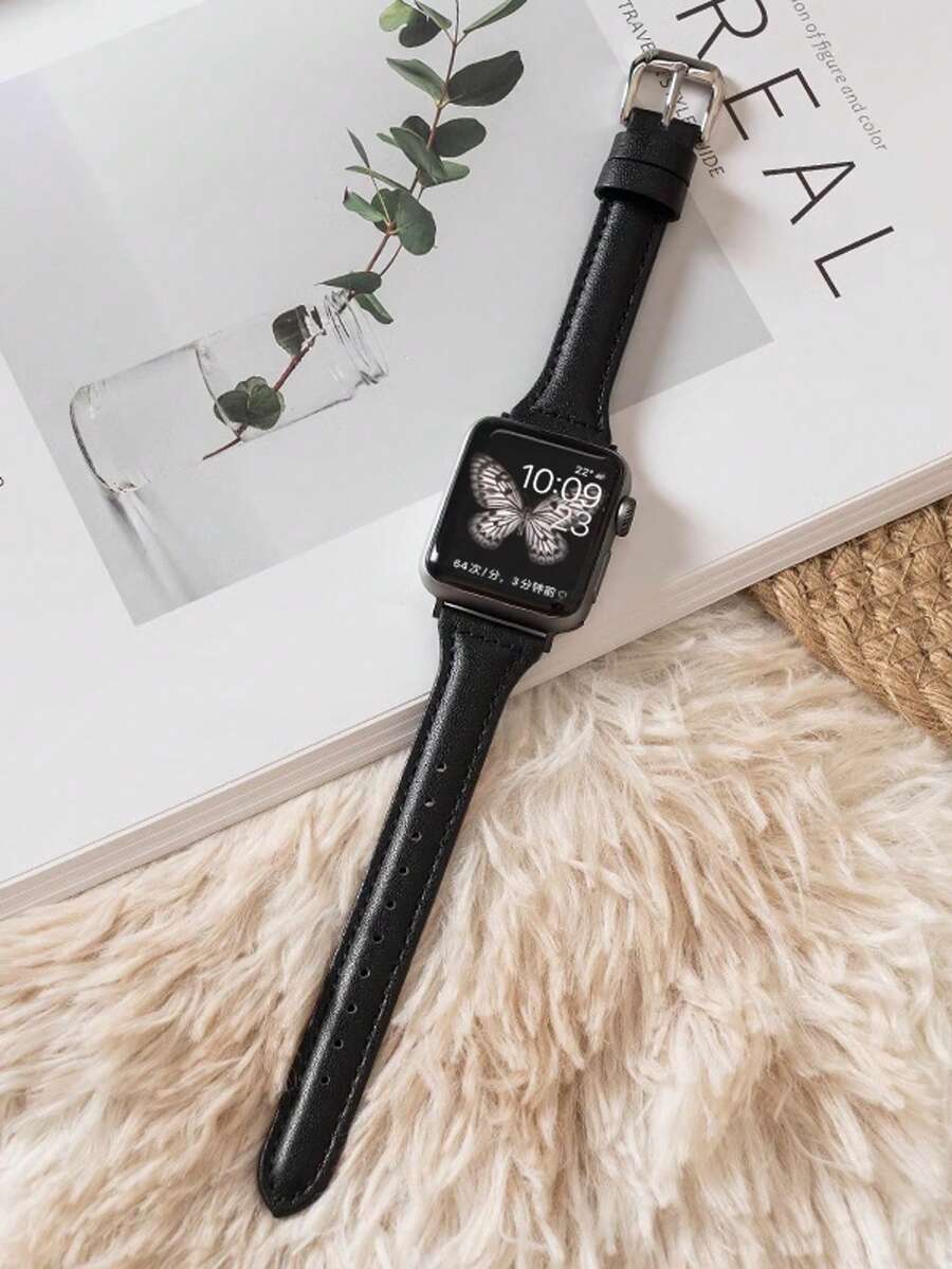 1件裝中性時尚風黑色人造皮革錶帶,適用 S8、S9、S10,45mm、44mm、38mm、40mm、41mm、42mm、49mm、46mm 運動智慧手錶手環,相容 Series/Ultra/SE 12/11/10/9/7/6/5/4/3/2/1 時尚錶帶 - 黑色 - 查看 1