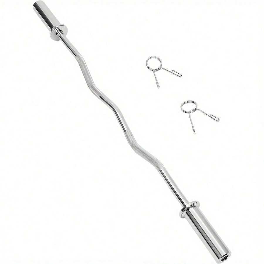 EZ Bar, EZ Curl Bar 4ft, Barbell Bar, Barbell Weight Bar With 2 Spring Clips - Style2 - View 1