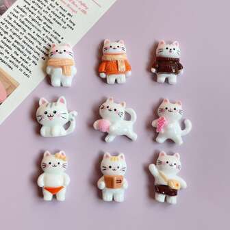 10 piezas de pegatinas planas con forma de gato de colores mixtos para scrapbooking, para hacer pendientes, accesorios para el cabello, joyería, manualidades de resina y decoración